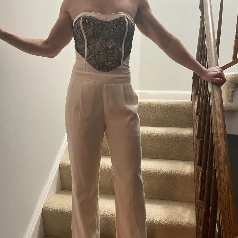 BEBE New Egret Strapless Wide Leg Jump Suit Size 00